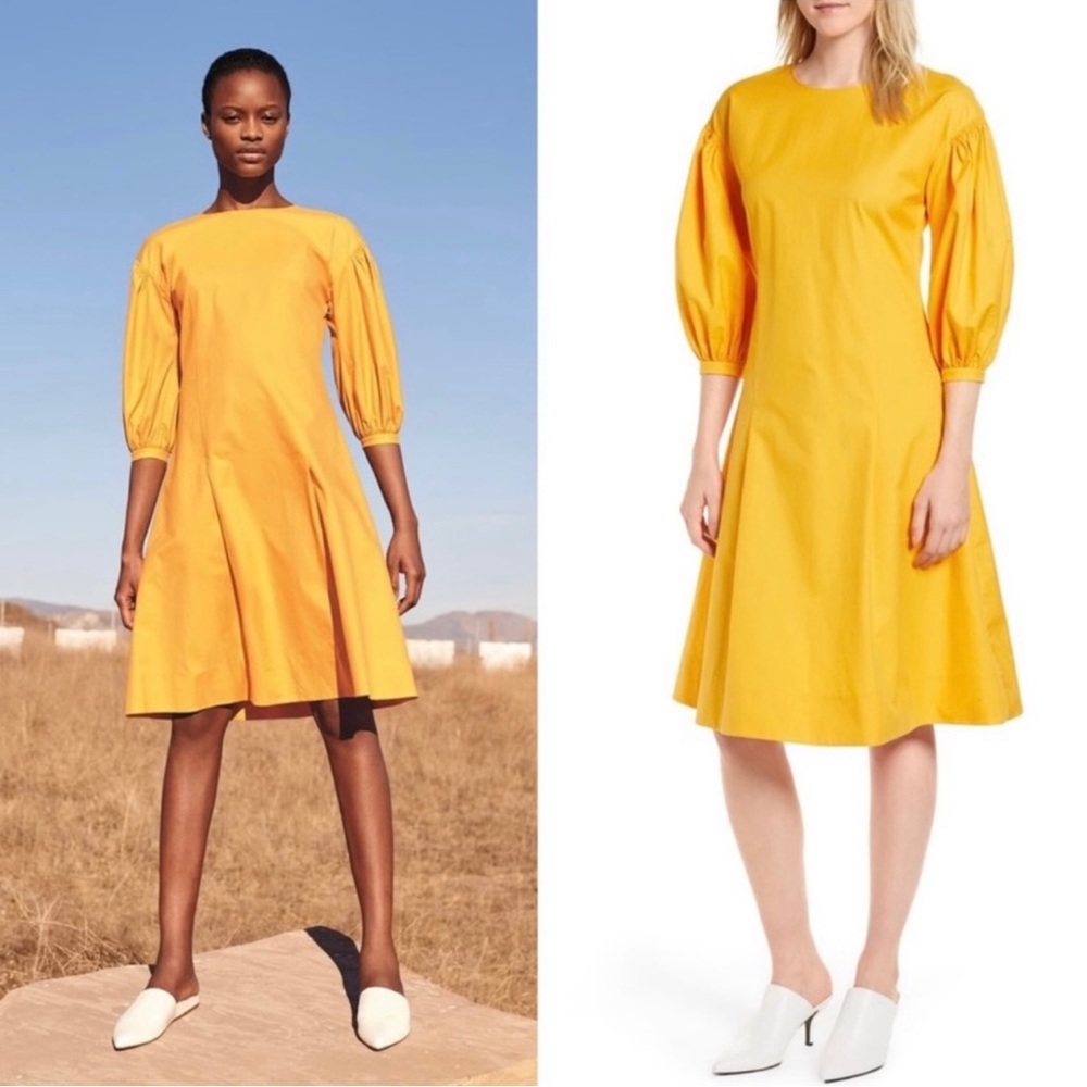 LEWIT Blouson Sleeve A-Line Twill Dress